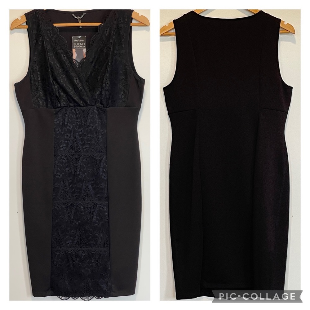 Daisey Fuentes Black Lace Paneled Sleeveless Shaping Dress Large